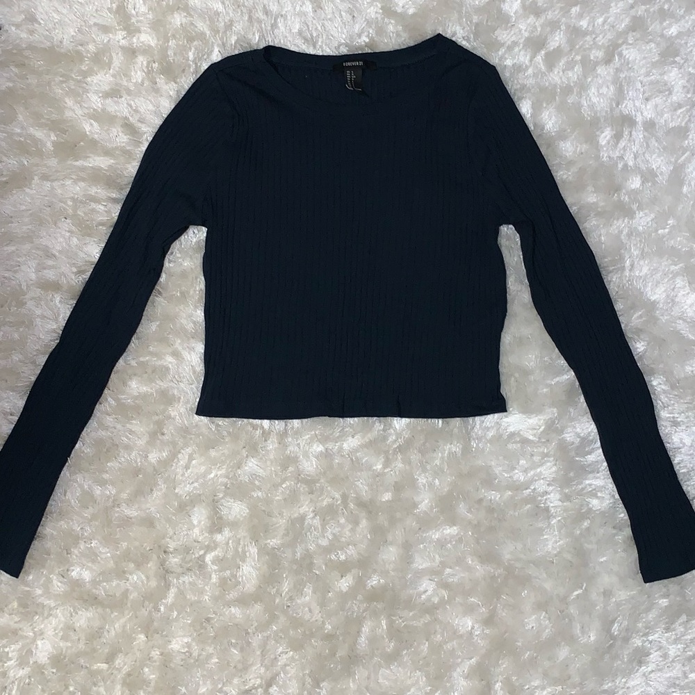 Dark Teal Long Sleeve Crop Top
